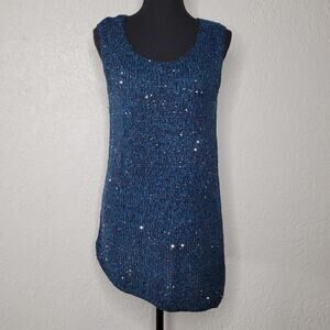 Soft Surroundings Asymmetrical Navy Ombre Sequin Sparkle Knit Tank Top 27587 ✨️M